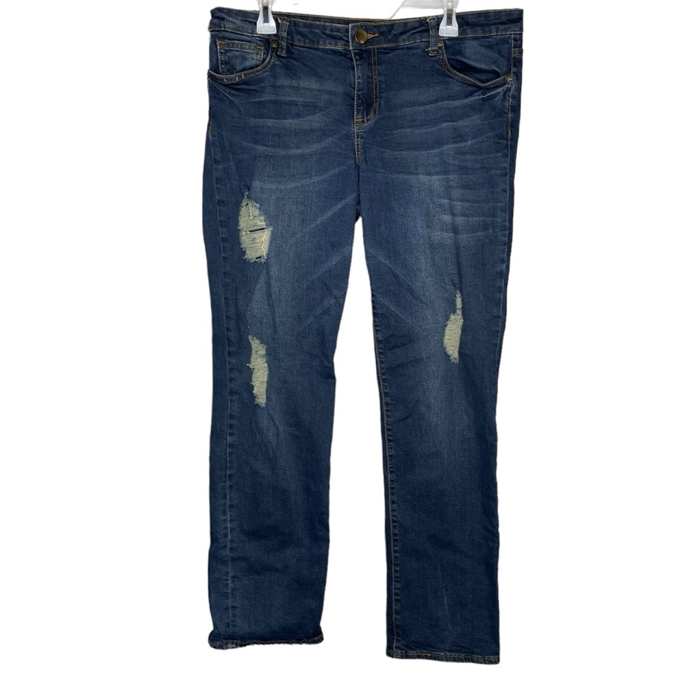 Kut from the Kloth Catherine Boyfriend jeans womens size 14 dark wash distressed